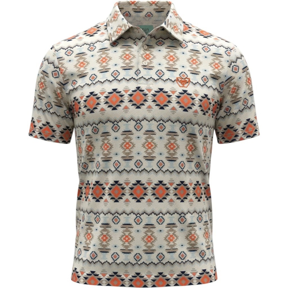 Platini Mens XL Short Sleeve Polo Southwestern Geometric Print Cream Orange